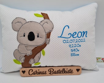 Birth pillow * Name pillow * Personalized pillow * Gift for birth * Pillow with name * Pillow children * Baby pillow * Pillow Koala