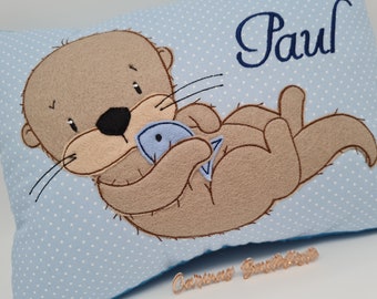 Pillow personalized * Gift for birth * Birth pillow * Name pillow *Pillow with name * Pillow Otter * Baptismal pillow * Cuddly pillow