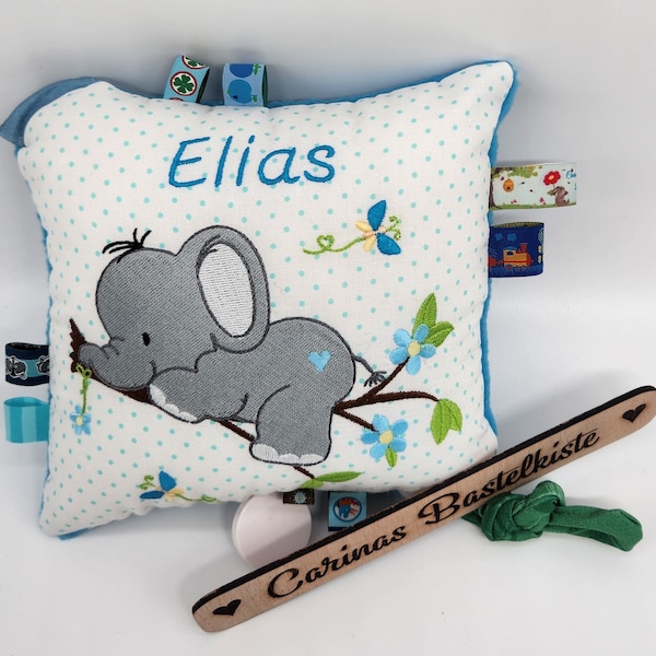 Spieluhr, Spieluhr Elefant, Spieluhr Baby, Spieluhr mit Wunschmelodie, Kissen personalisiert, Geschenk zur Geburt, Elefant