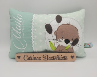 Birth pillow, name pillow, personalized pillow, birth gift, pillow with name, child pillow, baby pillow, otter pillow