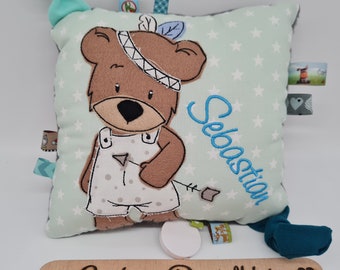 Spieluhr, Spieluhr Boho Bär, Spieluhr Baby, Spieluhr mit Wunschmelodie, Kissen personalisiert, Geschenk zur Geburt, Bär