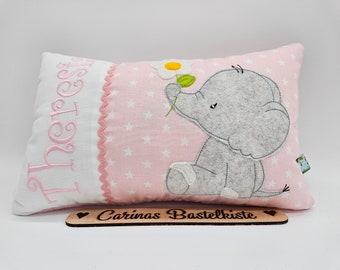 Birth pillow, name pillow, personalized pillow, birth gift, pillow with name, child pillow, baby pillow, elephant pillow