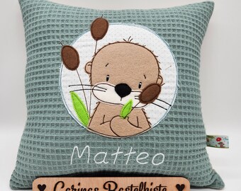 Geburtskissen * Namenskissen * Kissen personalisiert * Geschenk zur Geburt * Kissen mit Namen * Kissen Kinder * Baby Kissen *Kissen Otter