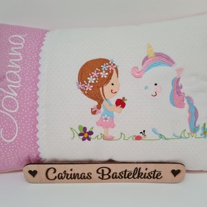 Gift for birth, Pillow personalized, Cuddly pillow, Girl with unicorn, Cuddly pillow, Baby, Pillow image 1