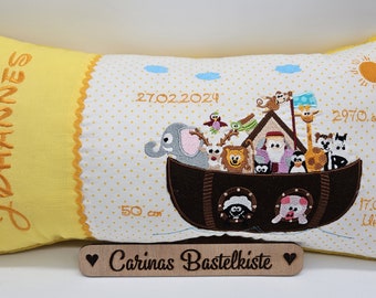 Coussin de naissance, coussin nominatif, coussin personnalisé, cadeau de naissance, coussin câlin, arche, avec nom, bébé, baptême