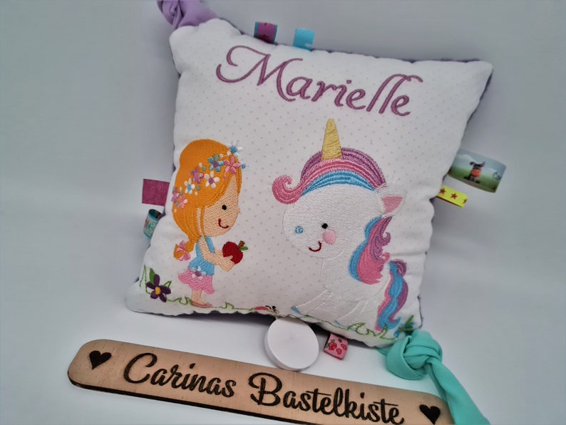 Gift for birth, Pillow personalized, Cuddly pillow, Girl with unicorn, Cuddly pillow, Baby, Pillow image 4