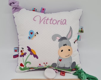 Music box, music box donkey, music box baby, music box with desired melody, pillow personalized, gift for birth, pillow with name