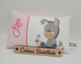 Birth pillow, name pillow, personalized pillow, birth gift, pillow with name, child pillow, baby pillow, donkey pillow