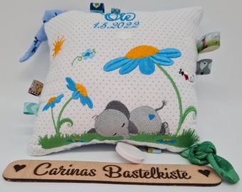 Boite à musique, bébé, mélodie désirée, prénom, coussin personnalisé, cadeau naissance, éléphant avec fleurs, doudou, mélodie au choix