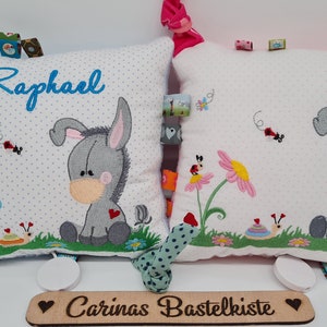 Spieluhr, Eselchen, Spieluhr Baby, Spieluhr mit Wunschmelodie, Kissen personalisiert, Geschenk zur Geburt, Kissen mit Namen Bild 7