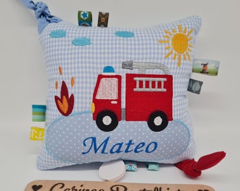 Spieluhr, Spieluhr Feuerwehr, Spieluhr Baby, Spieluhr mit Wunschmelodie, Kissen personalisiert, Geschenk zur Geburt, Feuerwehr