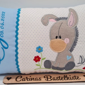 Birth pillow, name pillow, personalized pillow, birth gift, pillow with name, child pillow, baby pillow, donkey pillow