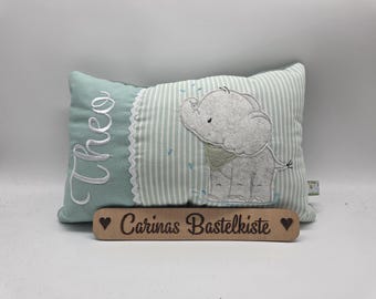 Geburtskissen, Namenskissen, Kissen personalisiert, Geschenk zur Geburt, Kissen mit Namen, Kissen, Baby Kissen, Kissen Elefant Wasserspaß
