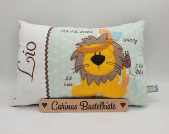 Birth pillow * Name pillow * Personalized pillow * Gift for birth * Pillow with name * Children's pillow * Baby pillow * Lion pillow