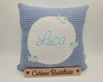 Birth pillow * Name pillow * Personalized pillow * Gift for birth * Pillow with name * Children's pillow * Baby pillow * Fish pillow