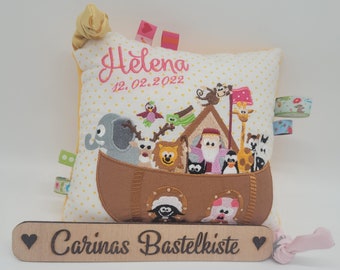 Spieluhr, Arche, Spieluhr Baby, Spieluhr mit Wunschmelodie, Kissen personalisiert, Geschenk zur Geburt, Kissen mit Namen