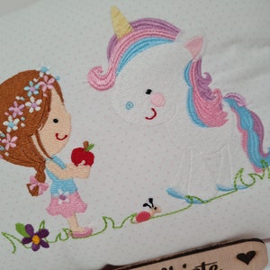 Gift for birth, Pillow personalized, Cuddly pillow, Girl with unicorn, Cuddly pillow, Baby, Pillow image 2