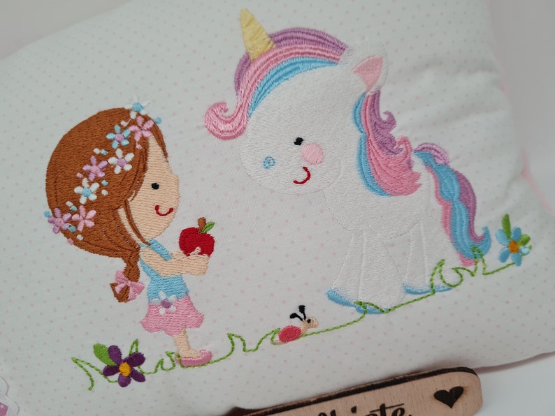 Gift for birth, Pillow personalized, Cuddly pillow, Girl with unicorn, Cuddly pillow, Baby, Pillow image 2