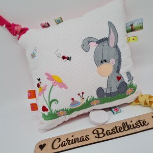 Spieluhr, Eselchen, Spieluhr Baby, Spieluhr mit Wunschmelodie, Kissen personalisiert, Geschenk zur Geburt, Kissen mit Namen Bild 5