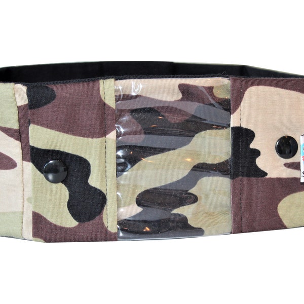 Sportband, mit Sichtfenster, Insulinpumpe, Pumpentasche, Bauchband, Camouflage braun