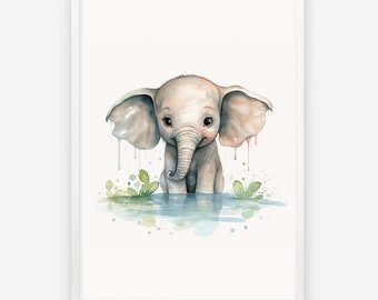 Imprimer affiche chambre d'enfant éléphant / photo d'enfant à l'aquarelle