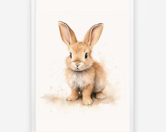 Imprimer affiche chambre d'enfant lapin / photo d'enfant à l'aquarelle