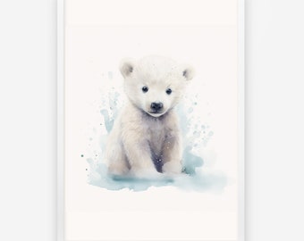 Imprimer affiche chambre d'enfant / photo enfant ours polaire à l'aquarelle