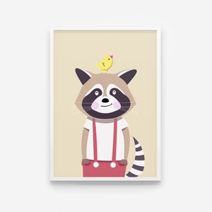 Ronny Raccoon Nursery print, Nursery Decor, Kids Room Decor, Children Wall Art, Nursery Girls, Nursery Boys image 1