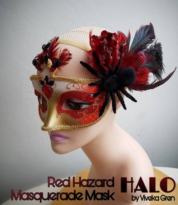 olive The Black Magick Masquerade Mask: Venetian style carnival mask Hand made in black yellow and gold with feathers and rhinestones