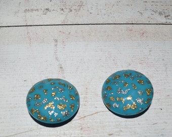 vintage turquoise glitter ear clips