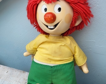 large vintage Pumuckl stuffed toy with hard plastic elements
