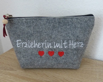 Kosmetiktasche  Erzieherin mit Herz