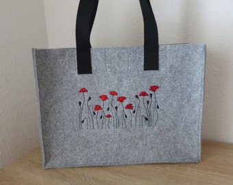 Filztasche  "Rote Mohnblume" kurzer Henkel