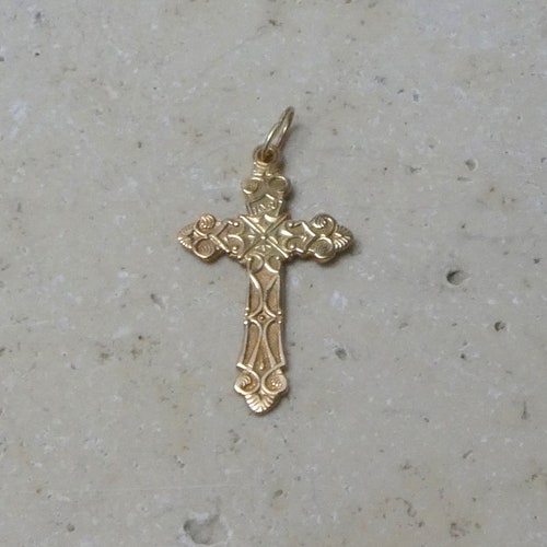 Solid 14k Yellow Gold Diamond Necklace Tiny Cross Religious - Etsy