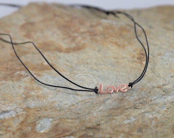 Copper LOVE necklace, Delicate copper necklace on thong.