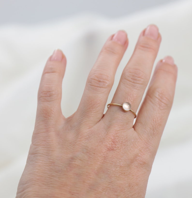 14k Gold ring, simple, minimalistic solid 14k Gold, minimalistic golden ring with rose quartz image 1