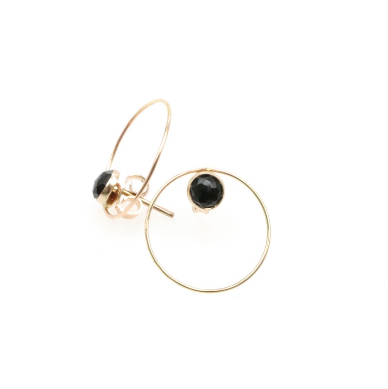 14k solid gold Simple, minimalistic Gold Golden earrings with natural black onyx onyx
