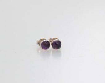 Simple minimalistic 14k gold earrings with natural amethyst,  solid 14k Gold, 585 gold