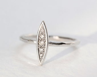 Diamond ring Navette made of 585 white gold, engagement ring, unique, goldsmith's work by Kathi Breidenbach