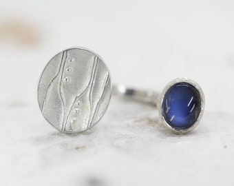 Bague en argent 925, taille 54, bague double avec pierre de lune, ouverte en haut, pièce unique de l'orfèvre Kathi Breidenbach