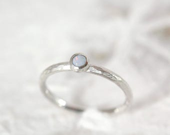 Opal ring with structure, stacking ring, collector ring, side ring, insert ring, narrow, silver ring, cabochon, hammered, chiseled, goldsmith