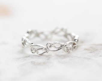 Ring with floral pattern made of 925 silver, filigree stacking ring, goldsmith's work by Kathi Breidenbach