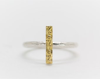 Ring made of silver and gold, size 54, chiseled, hammered, unique, goldsmith's work