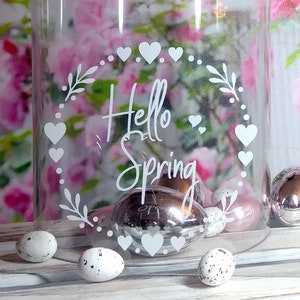 Aufkleber Kranz, Hello Spring,  Frühlings Sticker, Ostern, Spiegel, Wohndeko, Geschenk, Glasdekoration, Rub on