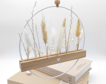 Corona de flores secas, corona de primavera, corona de verano, corona de flores secas, aro de metal con madera, aro decorativo de flores, corona para puerta, decoración colgante para ventana