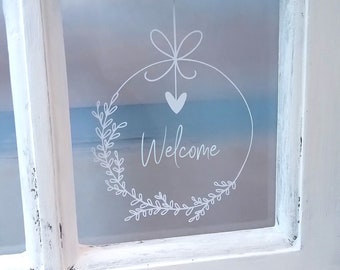 Aufkleber Welcome, Haustür Sticker Kranz Willkommensschild als Türdeko oder Fensterbild