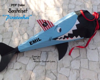 Instructions de bricolage et modèles de requin cône d'école, requin pirate