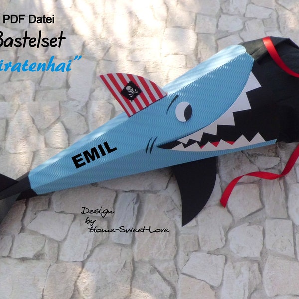 Craft instructions and templates school cone shark, pirate shark