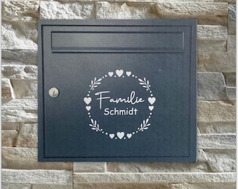 Personalized mailbox sticker with name, door sign, wreath, family name, nameplate, door sign