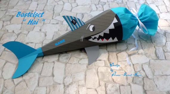 Bastelset Schultüte Jungen Hai Haifisch Piratenhai Diy Grau Türkisblau